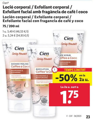 Lidl Cien Loció corporal / Exfoliant corporal / Exfoliant facial amb fragància de cafè i coco oferta