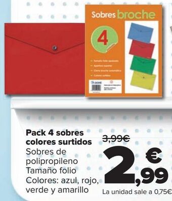 Carrefour Pack 4 sobres colores surtidos oferta