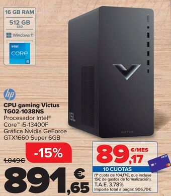 Carrefour Hp cpu gaming victus tg02-1038ns oferta