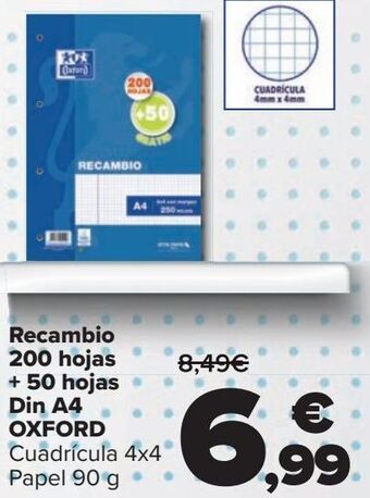 Carrefour Recambio 200 hojas + 50 hojas din a4 oxford oferta