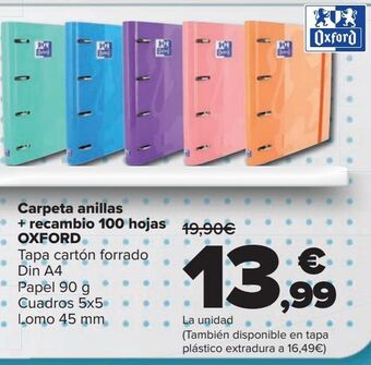 Carrefour Carpeta anillas + recambio 100 hojas oxford oferta