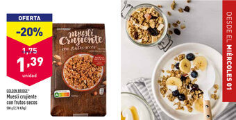 ALDI Golden Bridge Muesli crujiente con frutos secos 500g oferta