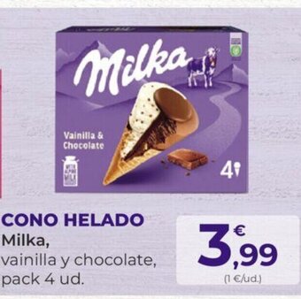SPAR CONO HELADO Milka, vainilla y chocolate, pack 4 ud. oferta