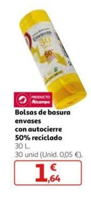 Alcampo Bolsas de basura envases con autocierre 50% reciclado oferta