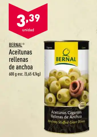 ALDI Bernal Aceitunas rellenas de anchoa 600g oferta
