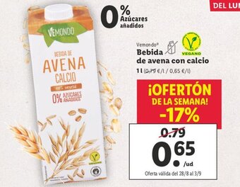 Lidl Vemondo® Bebida de avena con calcio oferta