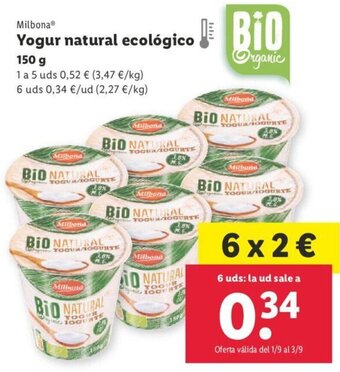 Lidl Milbona® Yogur natural ecológico oferta