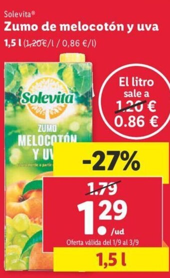 Lidl Solevita® Zumo de melocotón y uva oferta