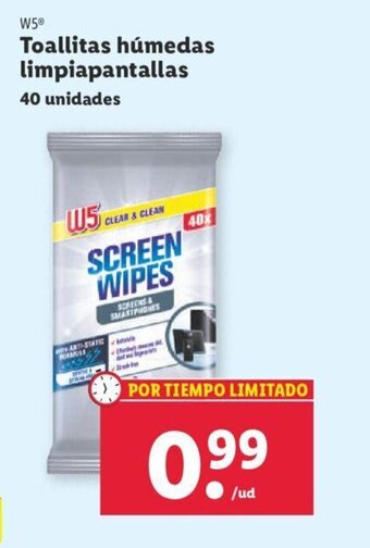 Lidl W5Ⓡ Toallitas húmedas limpiapantallas oferta