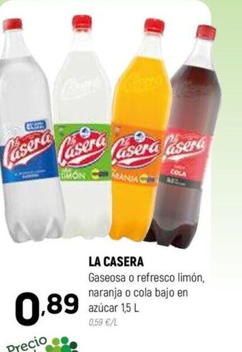 Coviran LA CASERA Gaseosa o refresco limón, naranja o cola bajo en azúcar 1,5 L oferta