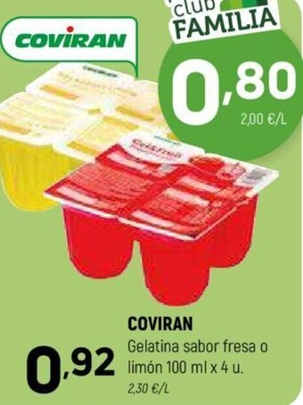 Coviran COVIRAN Gelatina sabor fresa o limón 100 ml x 4 u. oferta