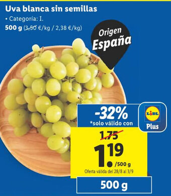 Lidl Uva blanca sin semillas oferta