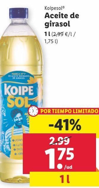 Lidl Aceite de girasol koipesol oferta