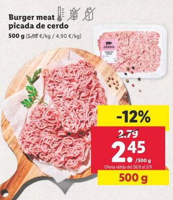 Lidl Burger meat picada de cerdo oferta