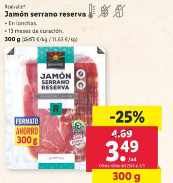 Lidl Realvalle Jamón serrano reserva oferta
