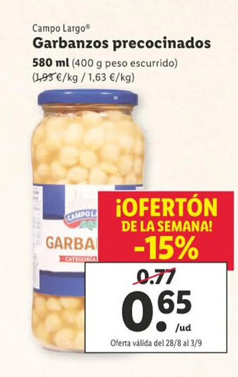Lidl Campo Largo Garbanzos precocinados 580 ml oferta