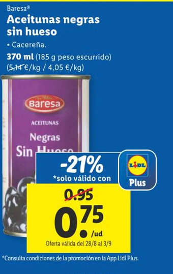 Lidl Baresa® Aceitunas negras sin hueso oferta