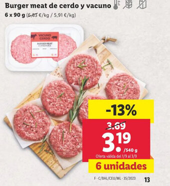 Lidl Burger meat de cerdo y vacuno oferta