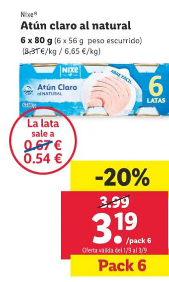 Lidl Nixe® Atún claro al natural oferta
