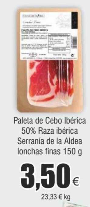 FROIZ Paleta de Cebo Ibérica 50% Raza ibérica Serranía de la Aldea lonchas finas 150 g oferta