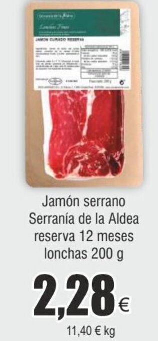 FROIZ Jamón serrano Serranía de la Aldea reserva 12 meses lonchas 200 g oferta