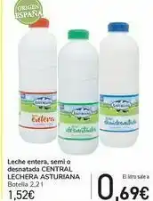 Carrefour Leche entera, semi o desnatada central lechera asturiana , botella 2.2 l oferta