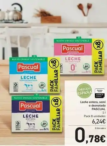 Carrefour Leche entera, semi o desnatada pascual 1 l oferta