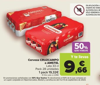 Carrefour Cerveza CRUZCAMPO o AMSTEL oferta