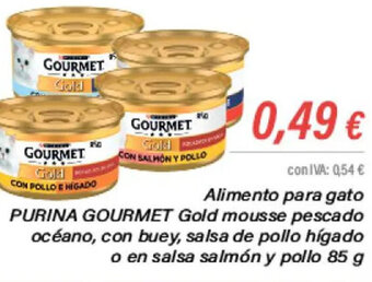 Cash Ifa Alimento para gato PURINA GOURMET Gold mousse pescado océano, con buey, salsa de pollo hígado o en salsa salmón y pollo 85 g oferta