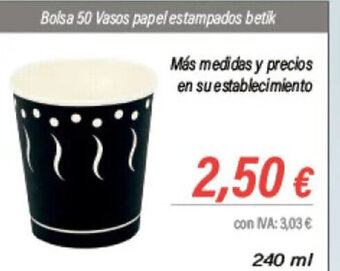 Cash Ifa Bolsa 50 Vasos papel estampados betik oferta