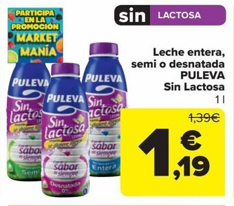 Carrefour Leche entera, semi o desnatada puleva sin lactosa oferta