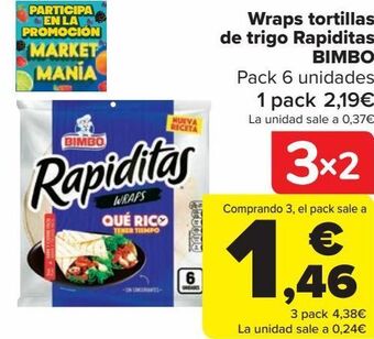 Carrefour Wraps tortillas de trigo rapiditas bimbo oferta