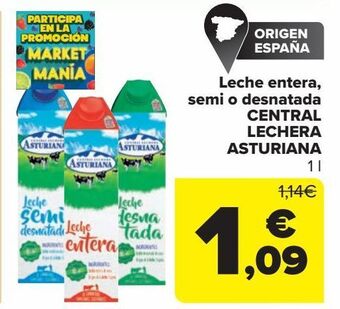 Carrefour Leche entera, semi o desnatada central lechera asturiana oferta