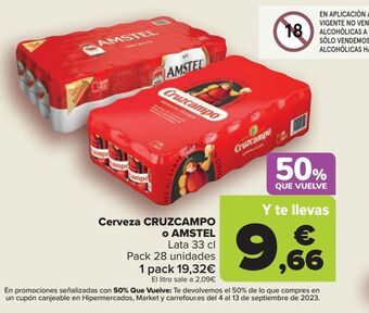 Carrefour Cerveza cruzcampo o amstel oferta