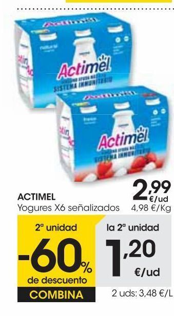 Eroski Actimel yogur para beber natural pack 6x100 ml oferta