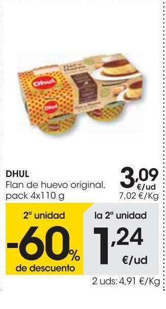 Eroski Dhul flan de huevo original pack 4x110 g oferta