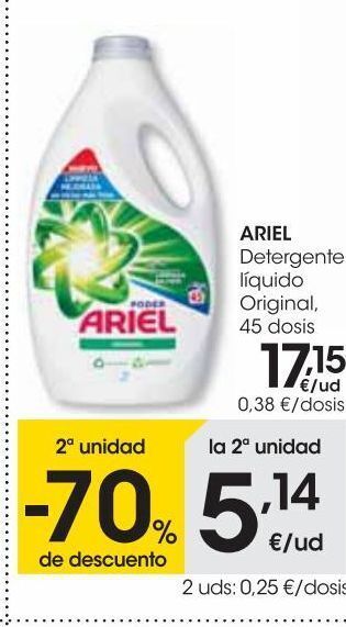 Eroski Ariel detergente liquido original 45do oferta