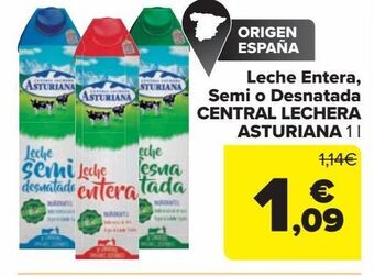 Carrefour Market Leche entera, semi o desnatada central lechera asturiana oferta