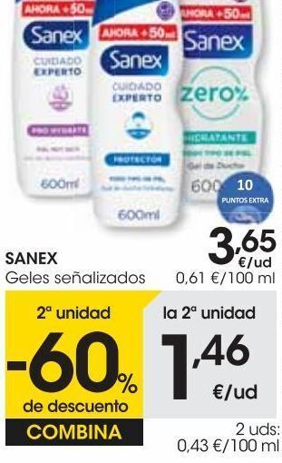 Eroski Sanex gel de ducha cuidado exp prot 600 ml oferta
