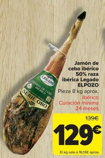 Carrefour Market Jamón de cebo ibérico 50% raza ibérica legado elpozo oferta