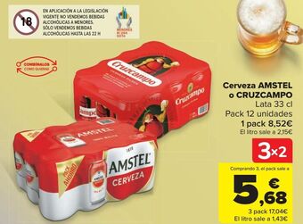 Carrefour Market Cerveza amstel o cruzcampo oferta