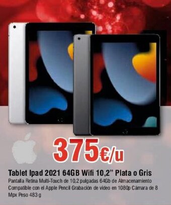 FROIZ Tablet Ipad 2021 64GB Wifi 10,2" Plata o Gris oferta