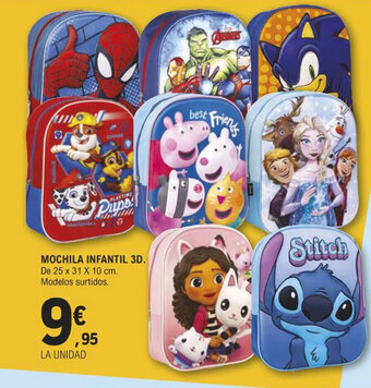E.Leclerc MOCHILA INFANTIL 3D. De 25 x 31 x 10 cm. Modelos surtidos. oferta