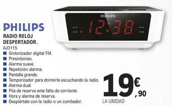 E.Leclerc PHILIPS RADIO RELOJ DESPERTADOR. AJ3115 oferta