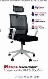 BricoCentro Altura  regulable  reposacabezas con rejilla  acolchado  respaldo  con rejilla  6242-38  89,95€/ud. sillón century  en negro. oferta