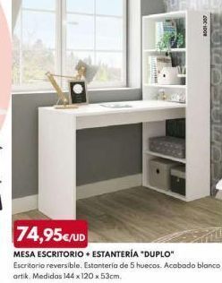 BricoCentro 74,95€/ud  mesa escritorio + estantería duplo  escritorio reversible. estantería de 5 huecos. acabado blanco artik. medidas 1 oferta