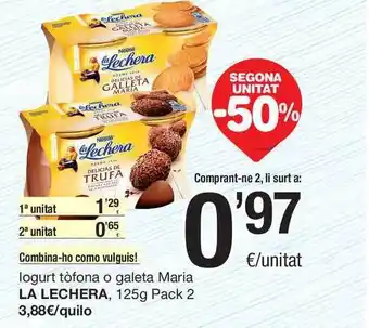 SPAR Fragadis La Lechera Iogurt tòfona o galeta Maria, 125g Pack 2 oferta