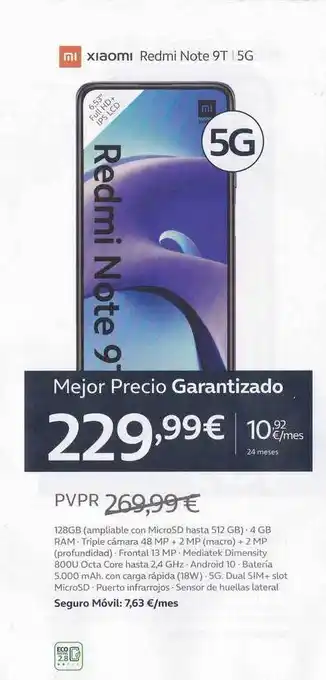 Movistar Mi Xiaomi Redmi Note 9T 5G oferta