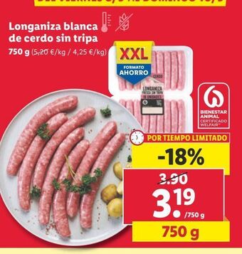 Lidl Longaniza blanca de cerdo sin tripa oferta