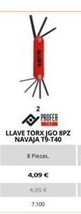 Coferdroza Profer  llave torx jgo spz navaja t9-t40  8 piezas  4,09 €  4,95 €  7.100 oferta